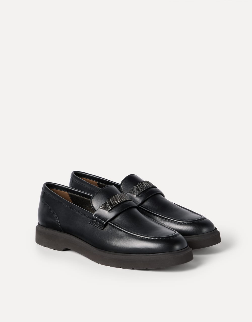 Nappa leather penny loafers with monili Black Woman - Brunello Cucinelli