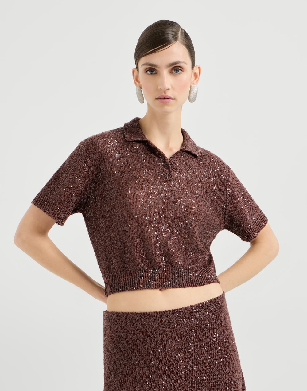 Dazzling Texture polo Bordeaux Woman - Brunello Cucinelli