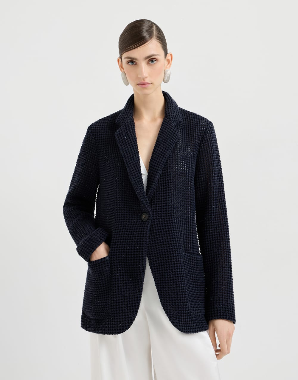 Blazer aus Netzstrick Blau Damen - Brunello Cucinelli