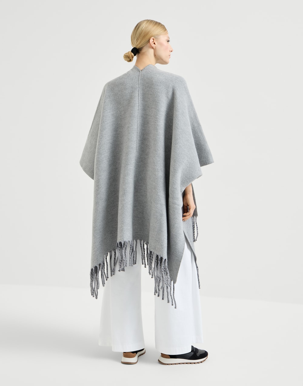 Wool and cashmere double knit poncho Medium Grey Woman - Brunello Cucinelli