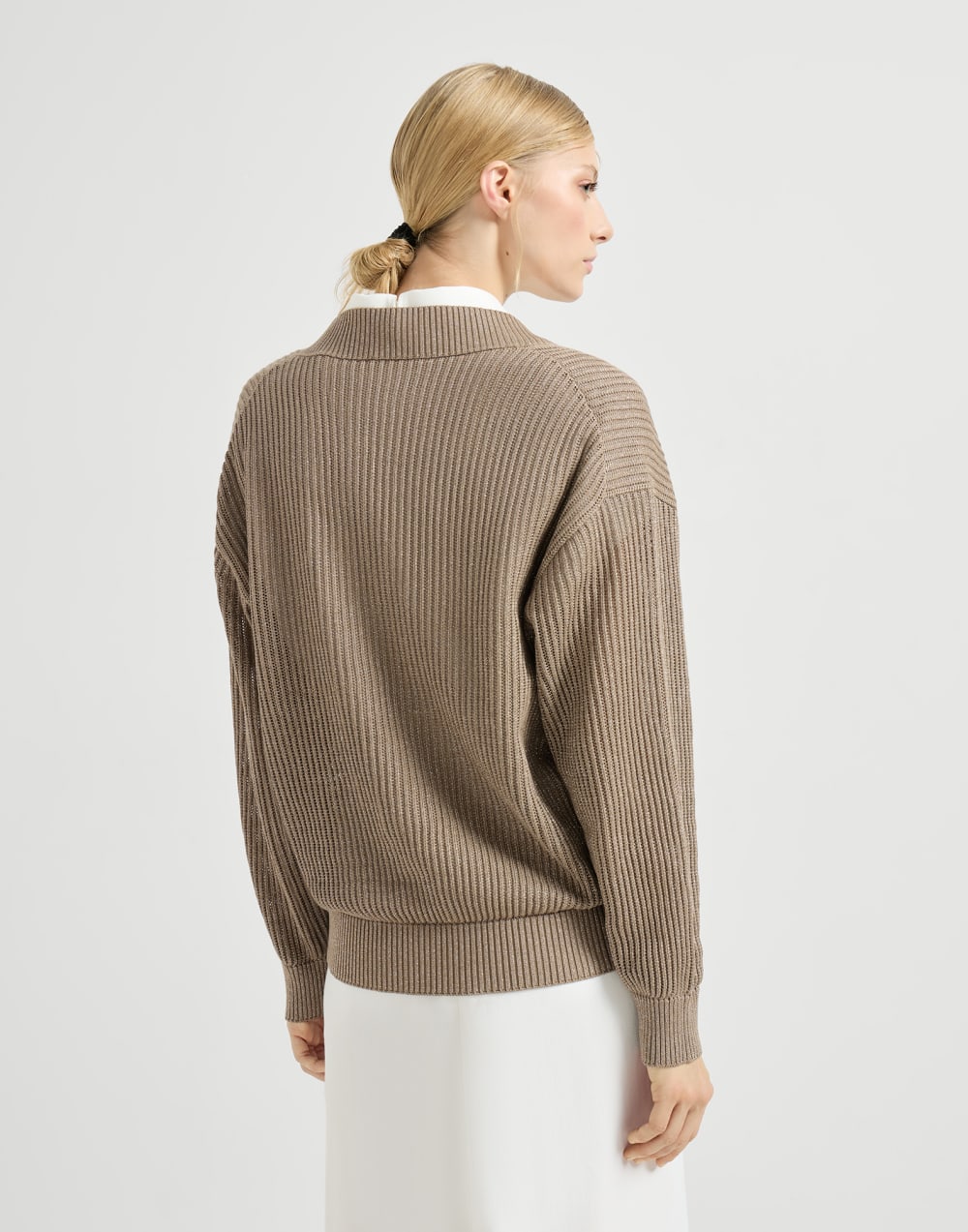 Ribbed net sweater Walnut Woman - Brunello Cucinelli