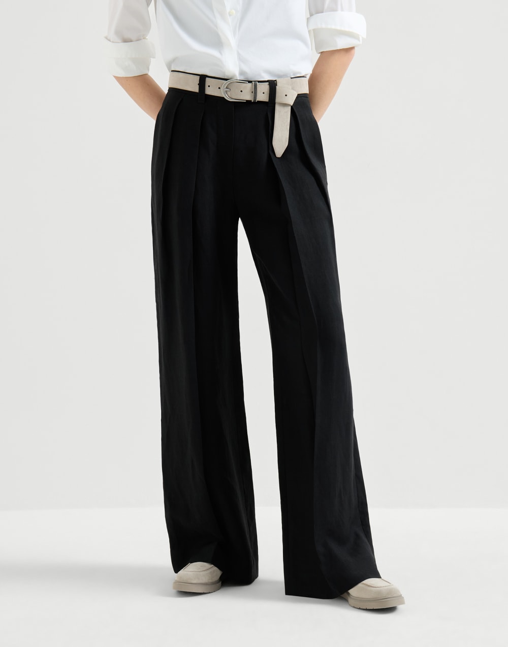 Pantalón Sartorial Wide Negro Mujer - Brunello Cucinelli