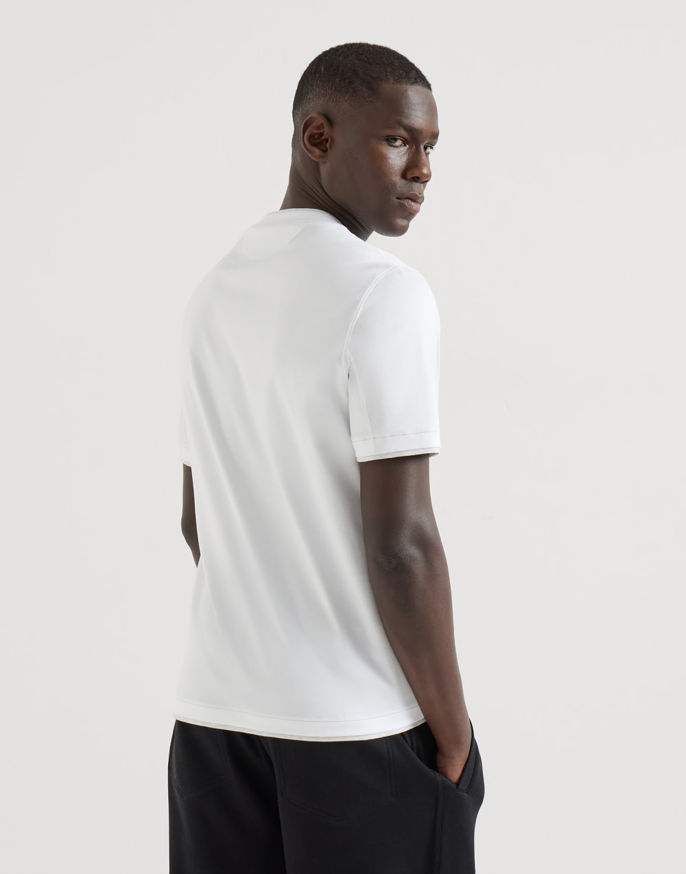 T-shirt with faux-layering White Man - Brunello Cucinelli
