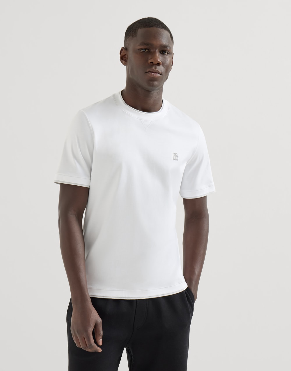 T-shirt with faux-layering White Man - Brunello Cucinelli