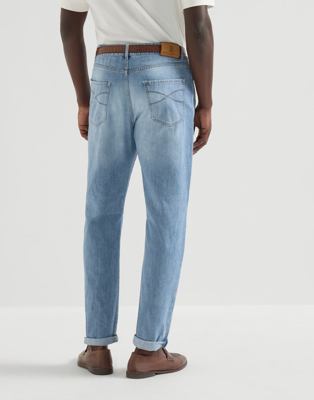Five-Pocket-Hose aus leichtem Denim Ausgebleichter Denim Herren - Brunello Cucinelli