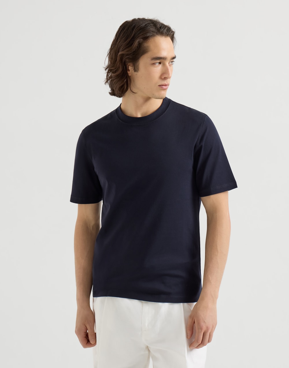 Rundhals-T-Shirt aus Baumwolljersey Navy-Blau Herren - Brunello Cucinelli