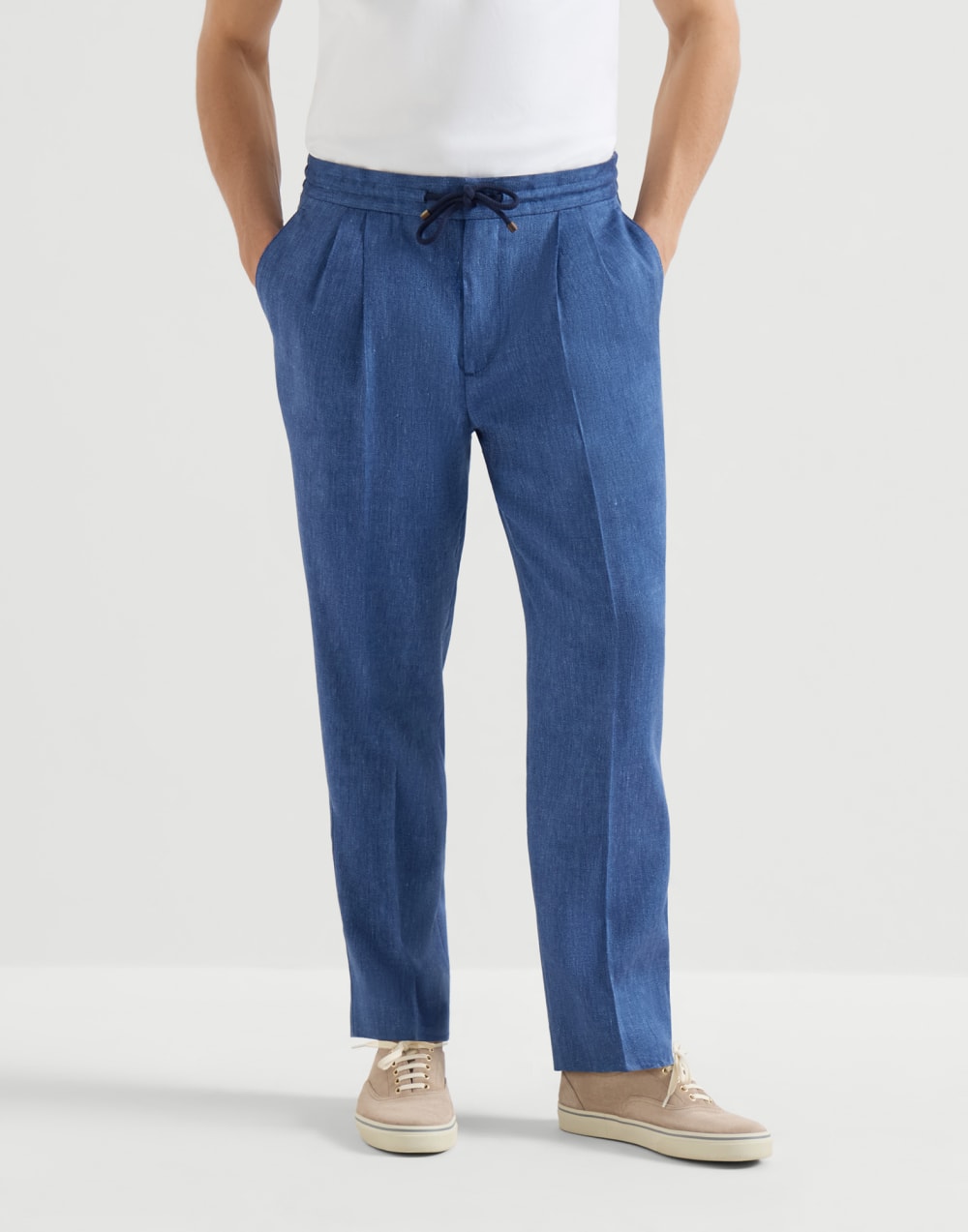 Hose mit Tunnelzug & doppelten Bundfalten Jeansblau Herren - Brunello Cucinelli