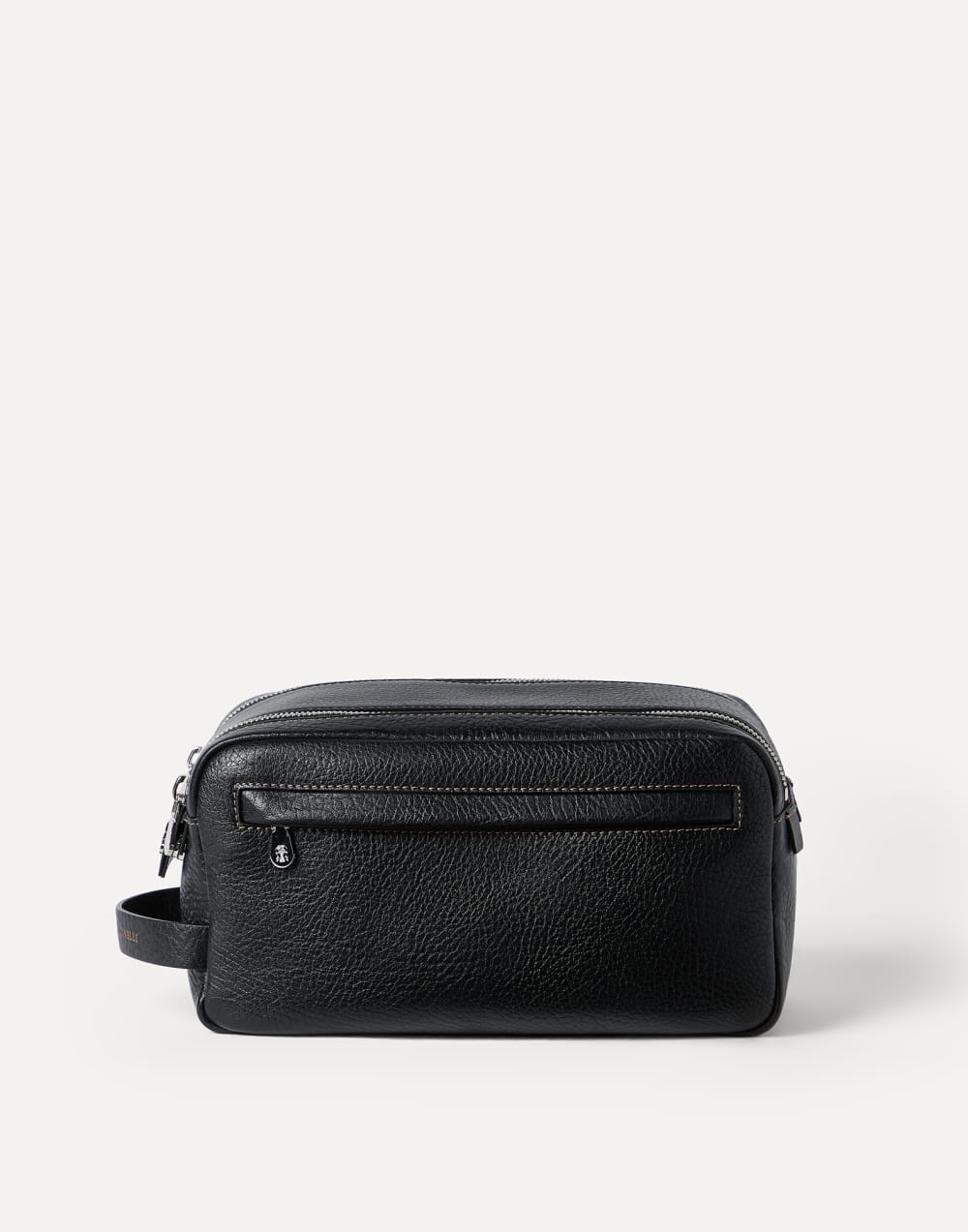 Grained calfskin beauty case with zipper Black Man - Brunello Cucinelli