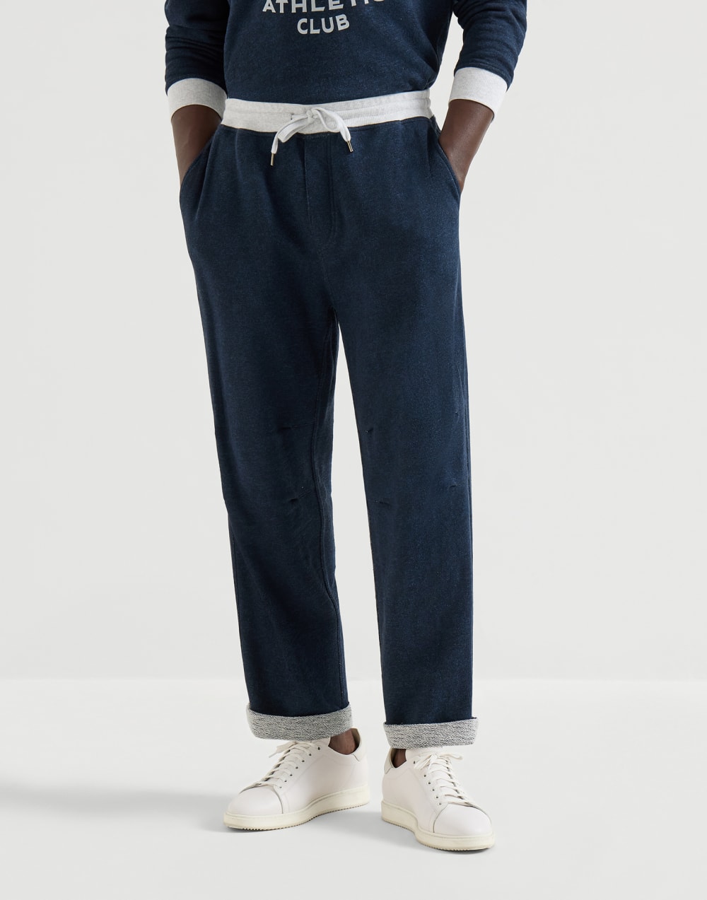 French terry trousers Navy Blue Man - Brunello Cucinelli