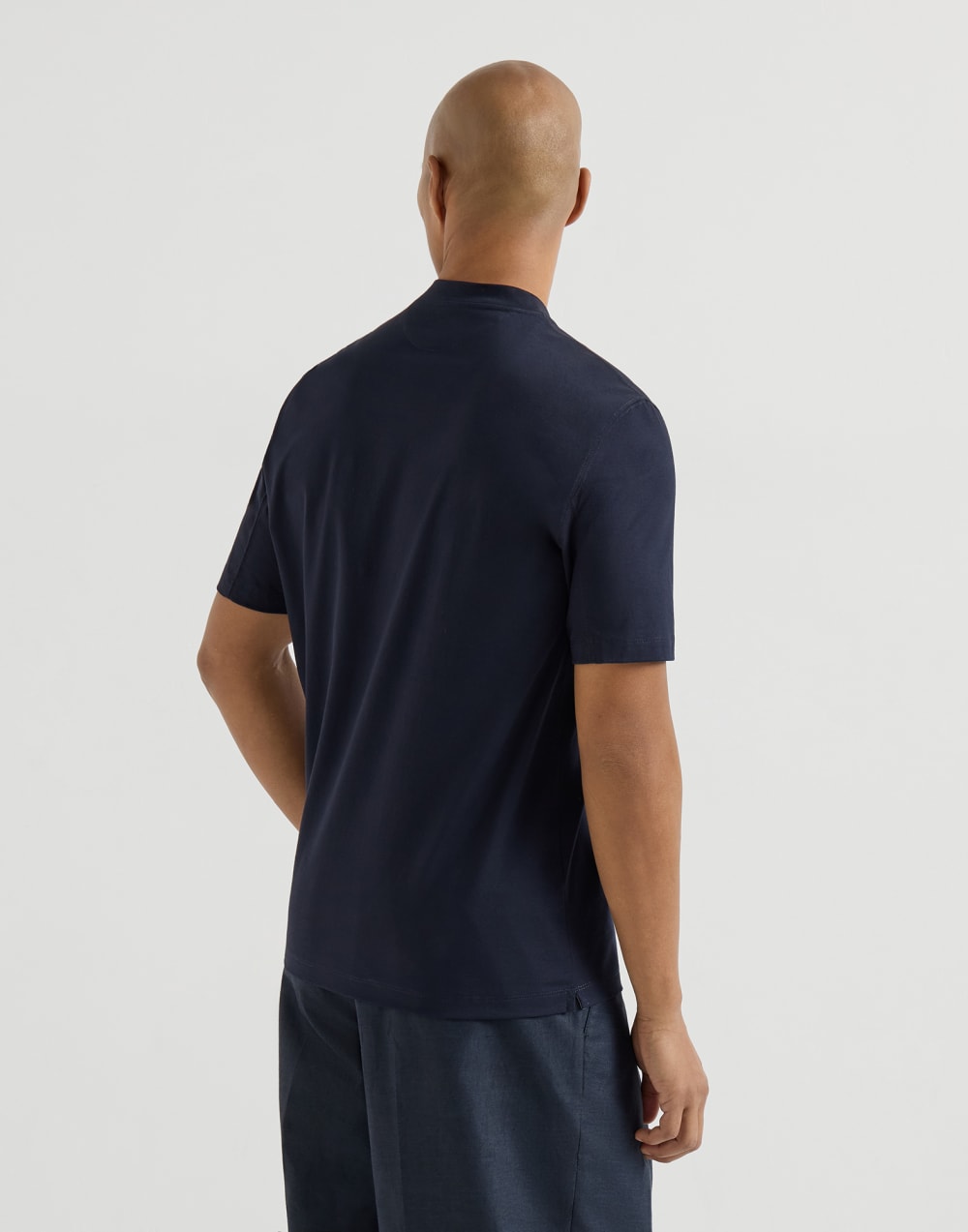 Cotton jersey V-neck T-shirt Navy Blue Man - Brunello Cucinelli