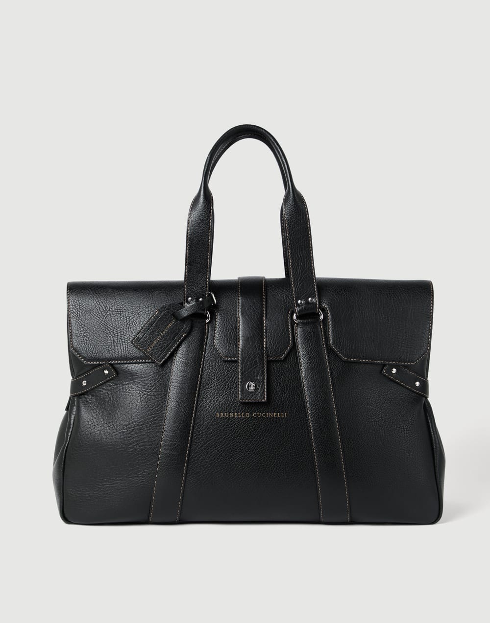 Grained calfskin Country Weekender bag Black Man - Brunello Cucinelli