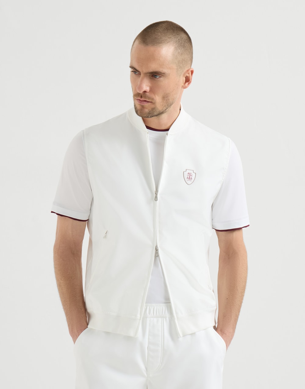 Nylon vest with logo White Man - Brunello Cucinelli