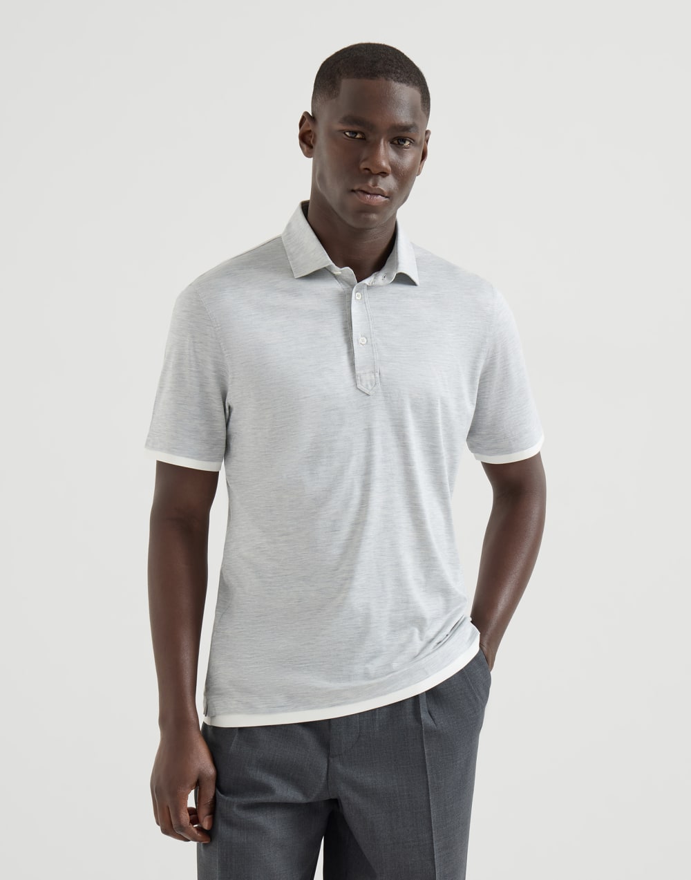 Polo with shirt collar Pearl Grey Man - Brunello Cucinelli