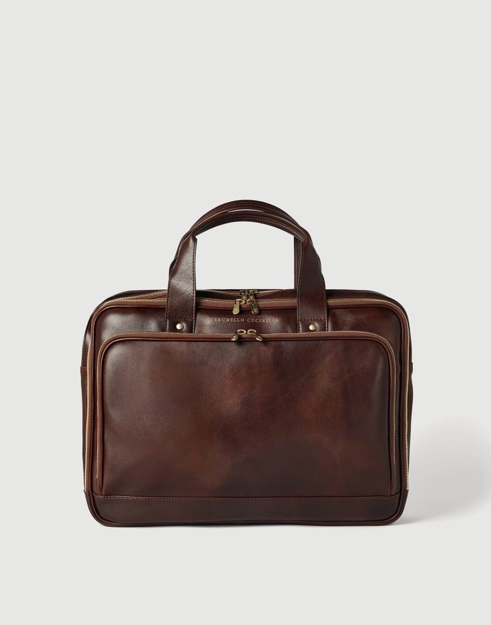 Calfskin briefcase with zipper Burgundy Man - Brunello Cucinelli