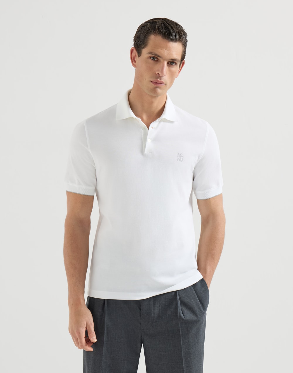 Poloshirt aus Pikee Weiß Herren - Brunello Cucinelli