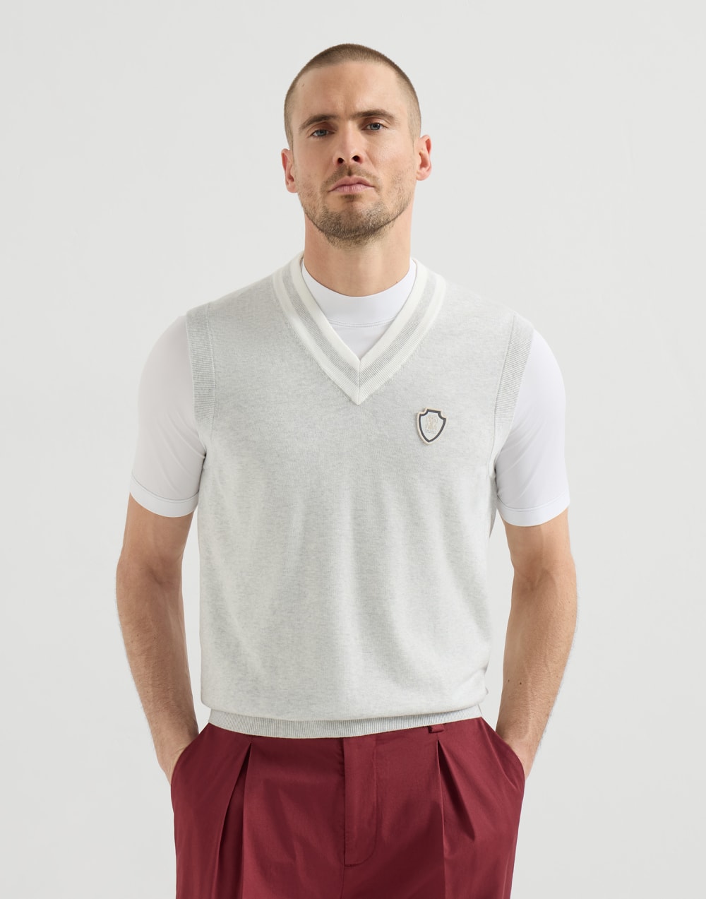 Cotton knit vest Fog Man - Brunello Cucinelli