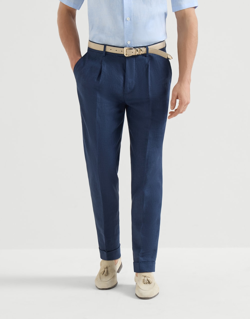 Délavé linen trousers Navy Blue Man - Brunello Cucinelli