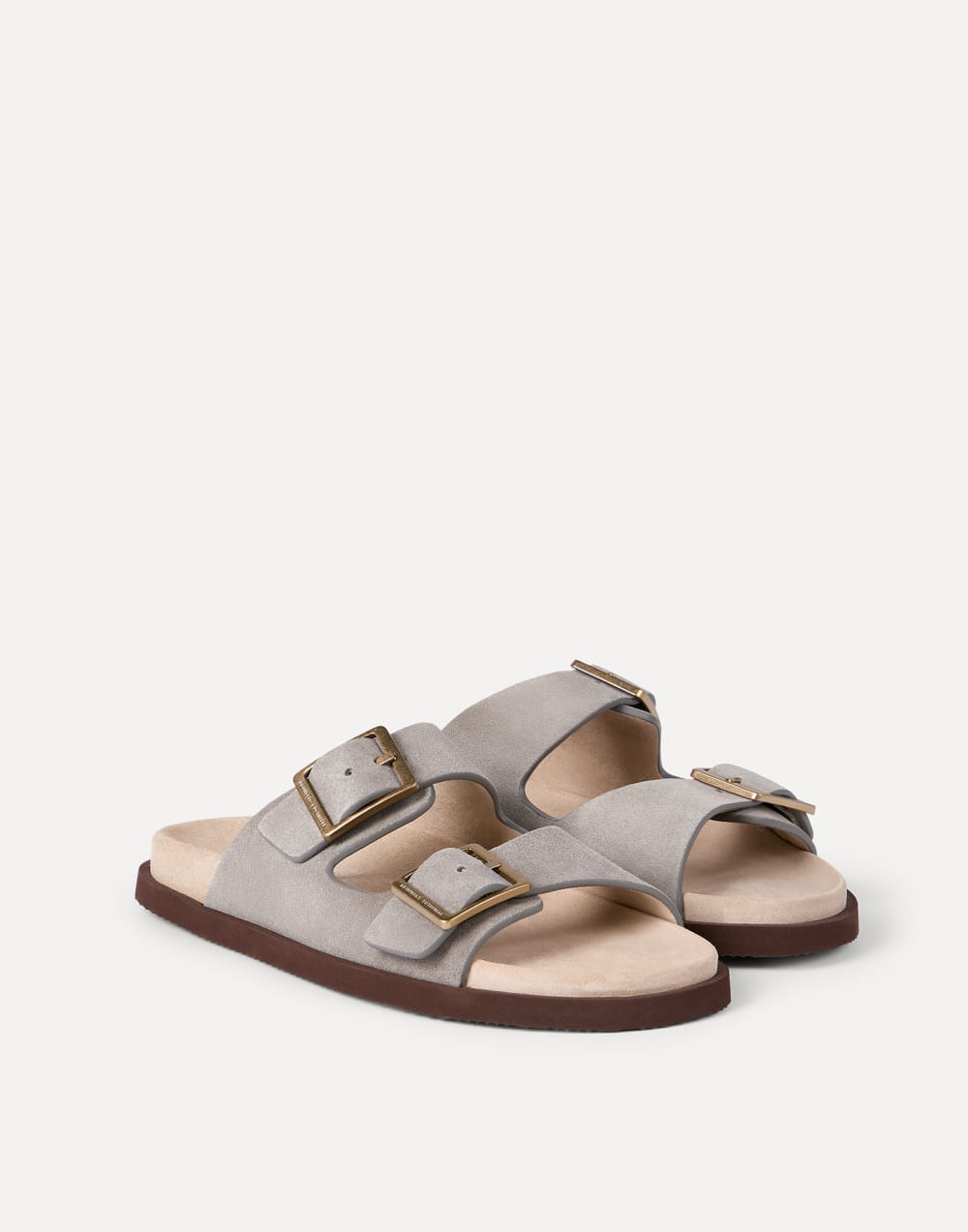 绒面革拖鞋 雾白 男款 - Brunello Cucinelli