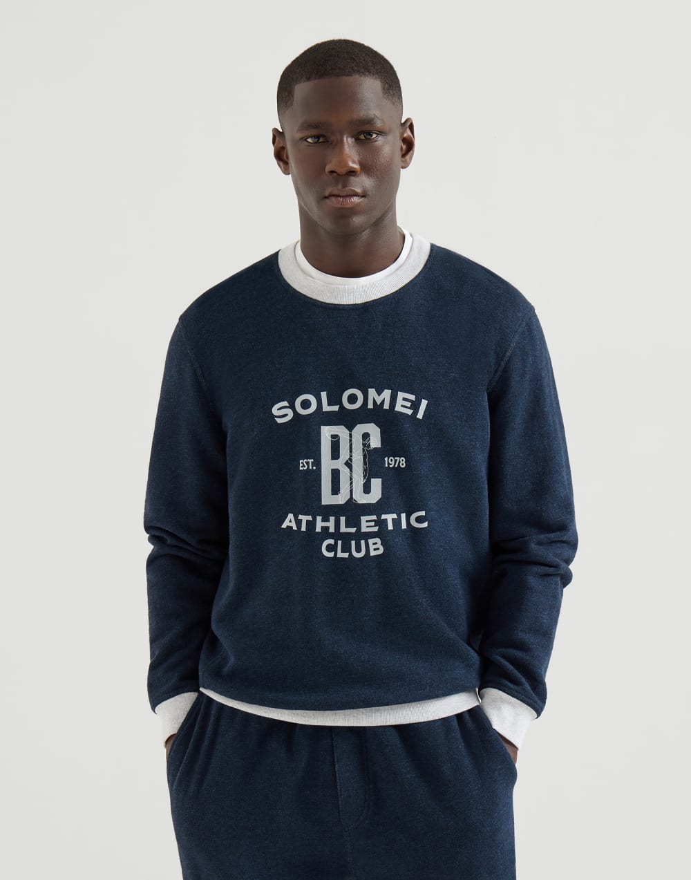Cotton French terry sweatshirt Navy Blue Man - Brunello Cucinelli