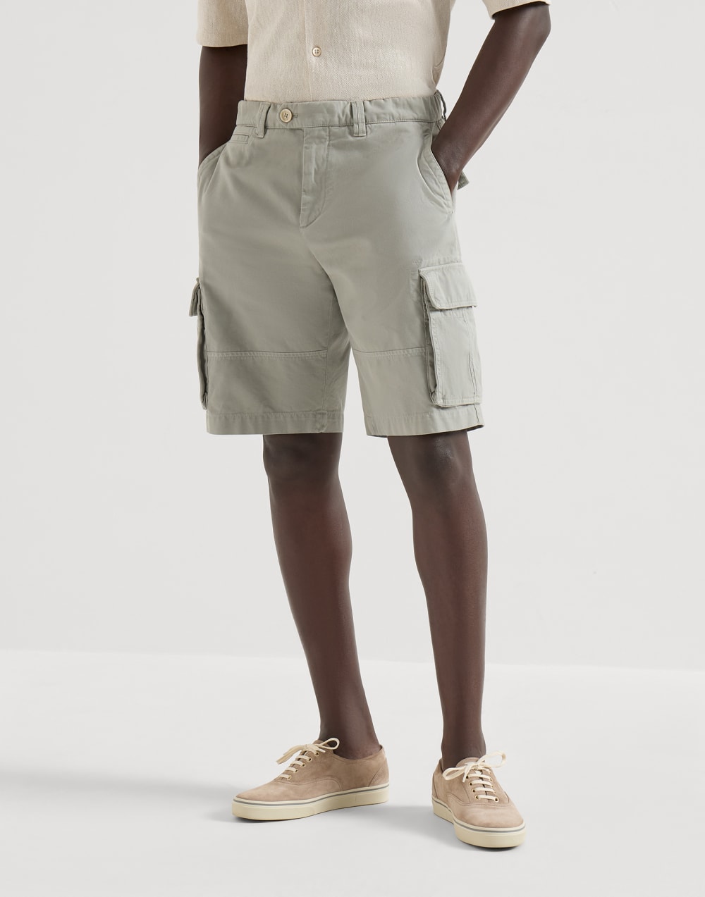 Gabardine Bermuda shorts Khaki Man - Brunello Cucinelli