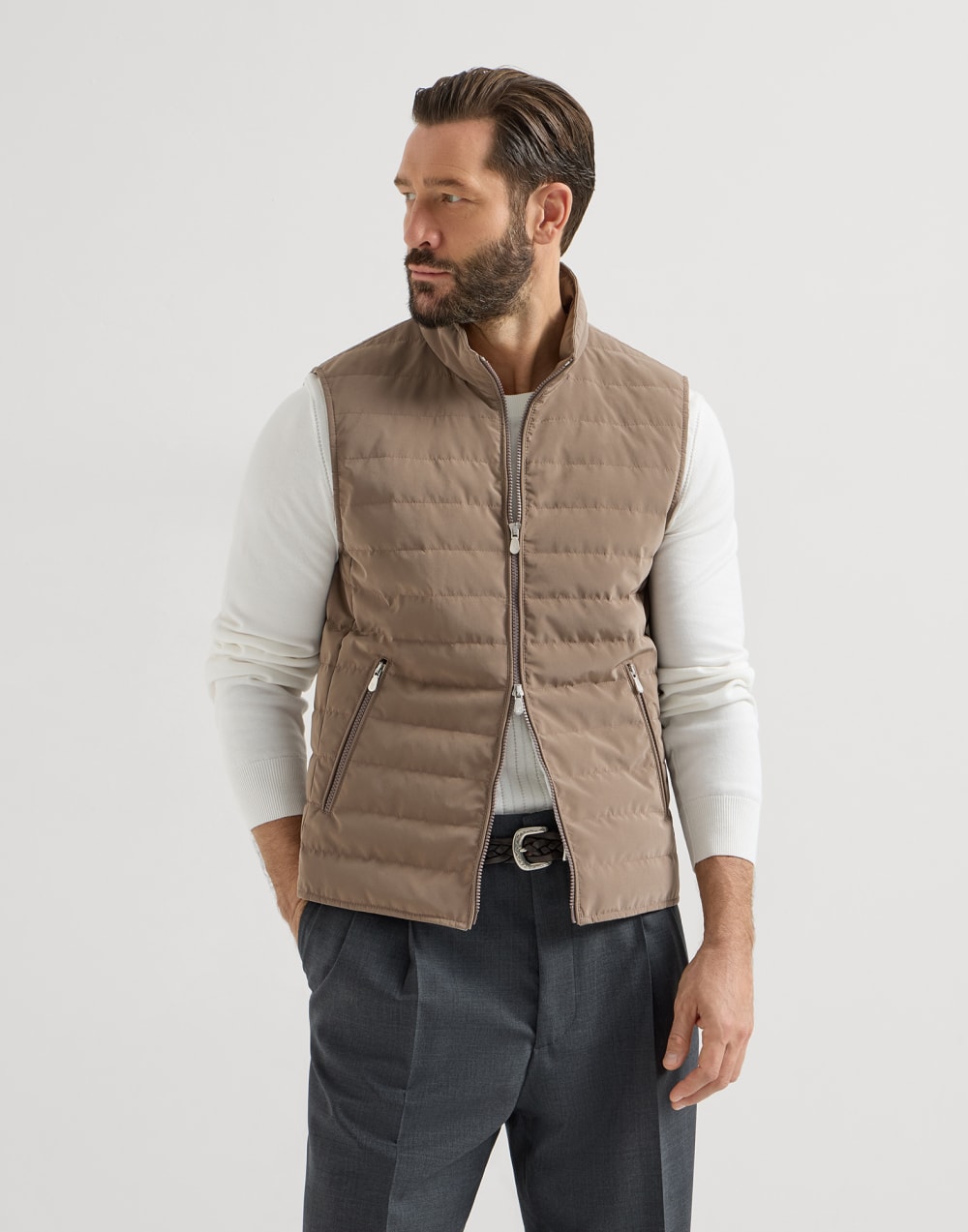 Daunenweste aus Nylon Haselnuss Herren - Brunello Cucinelli