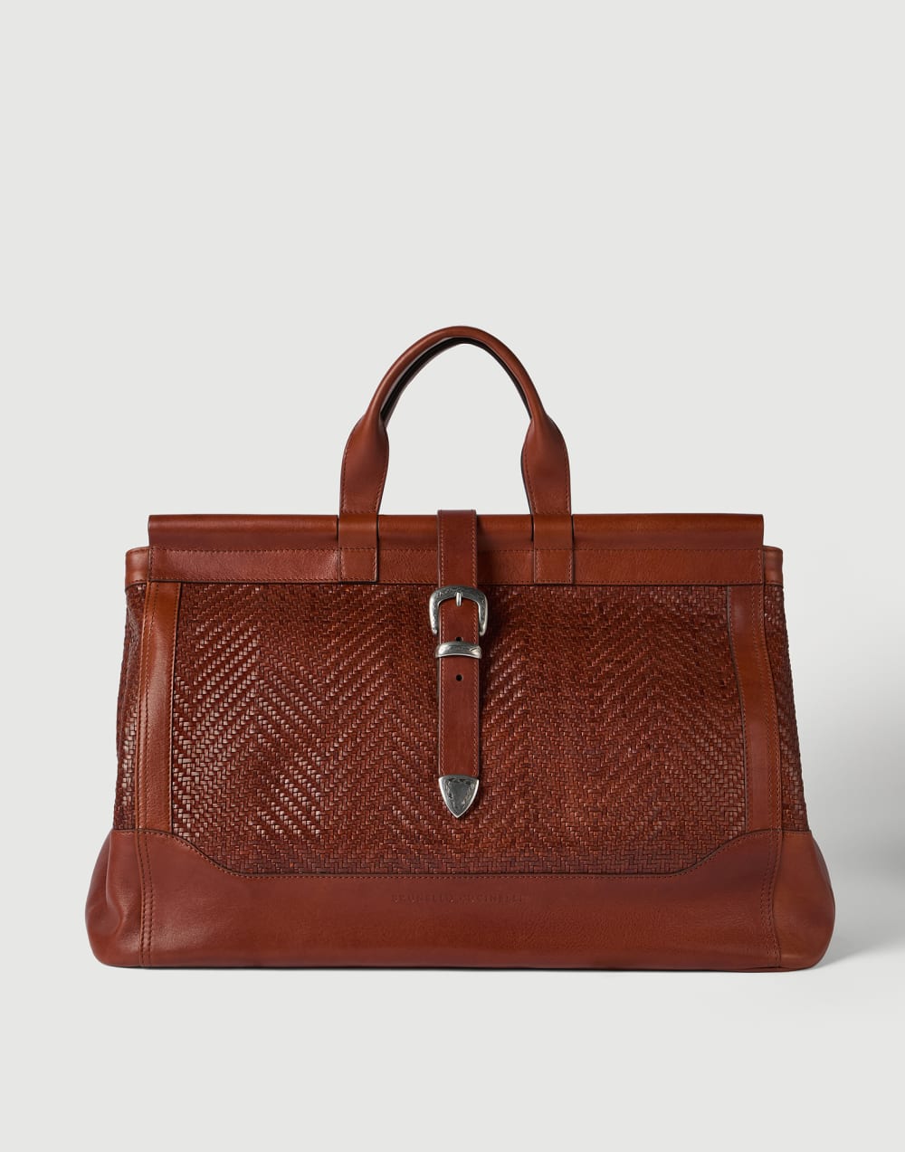 Braided leather and cowhide bag Cognac Man - Brunello Cucinelli
