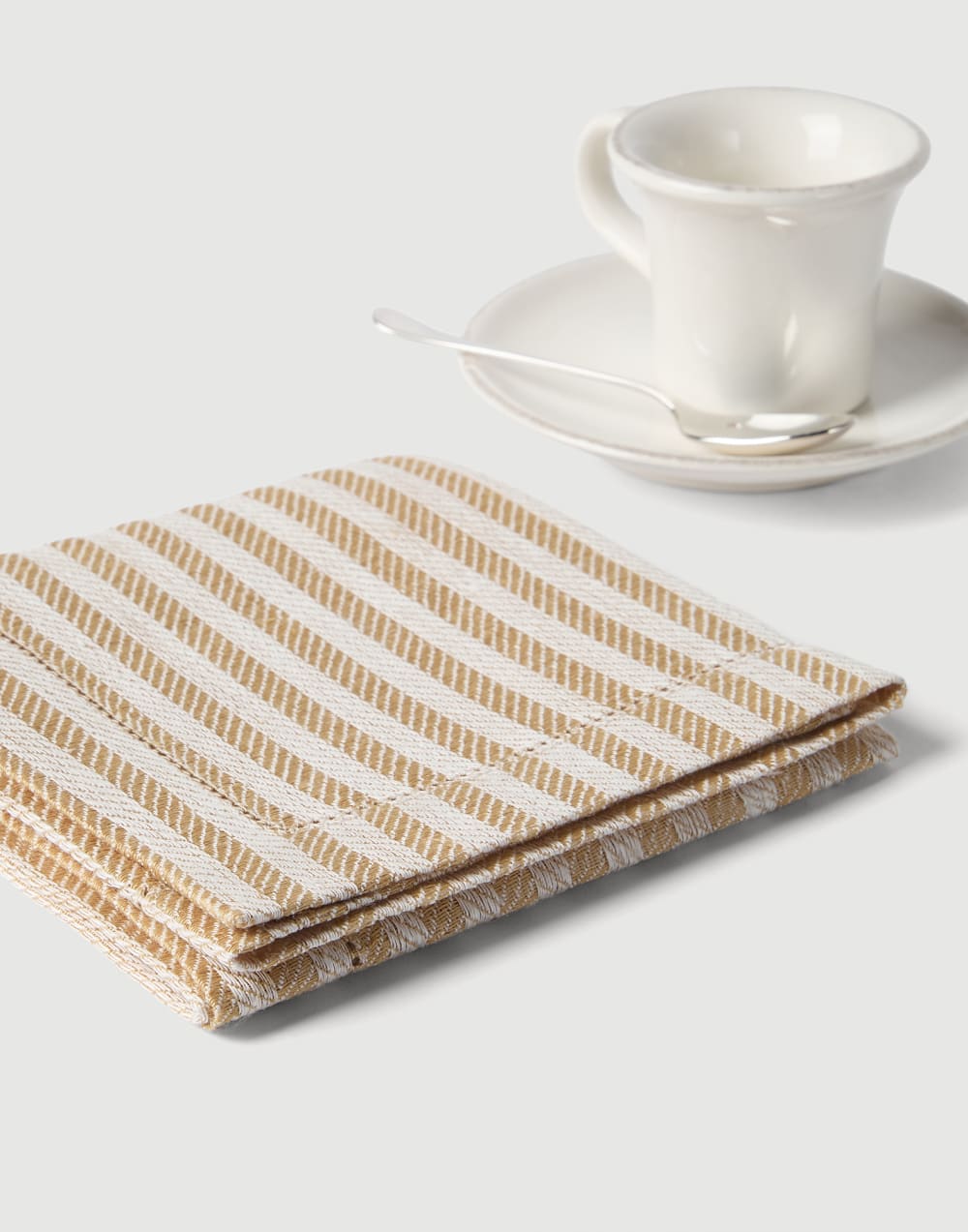 Chalk stripe linen 4-pc large napkins set Camel Lifestyle - Brunello Cucinelli