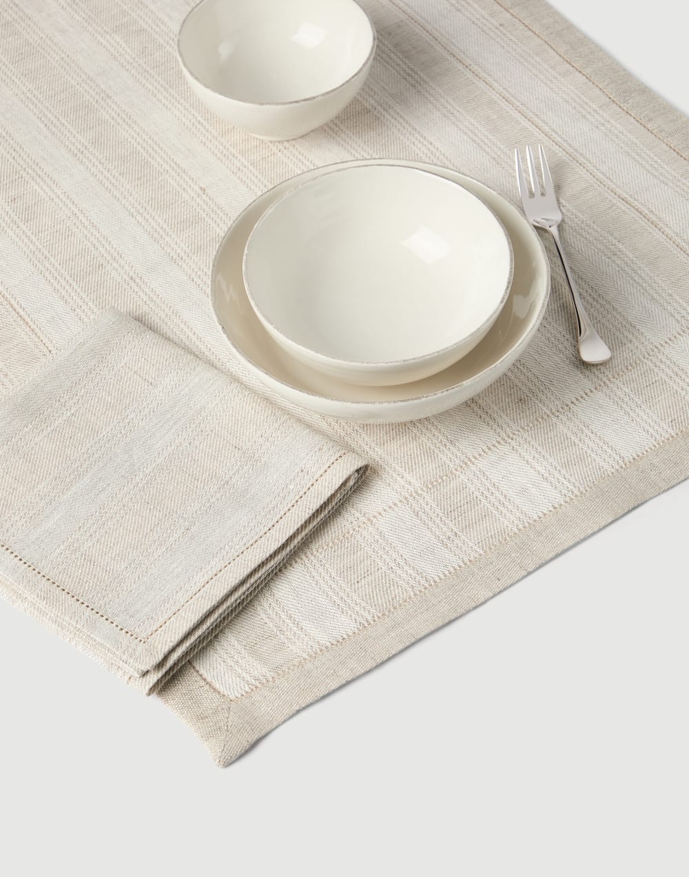 Striped linen runner and 2 napkins set Lessivè Lifestyle - Brunello Cucinelli