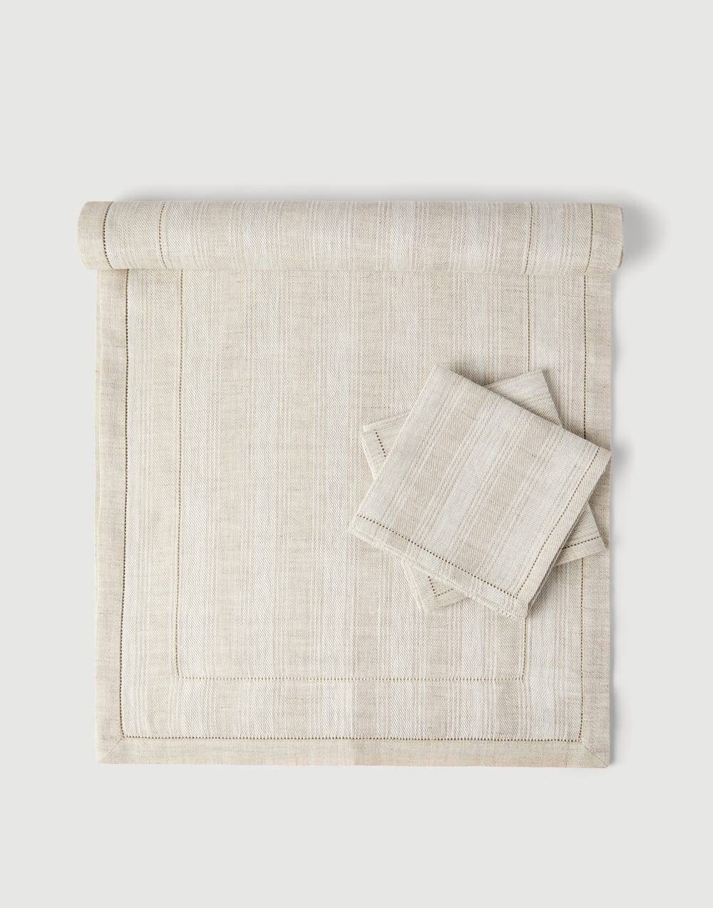 Striped linen runner and 2 napkins set Lessivè Lifestyle - Brunello Cucinelli