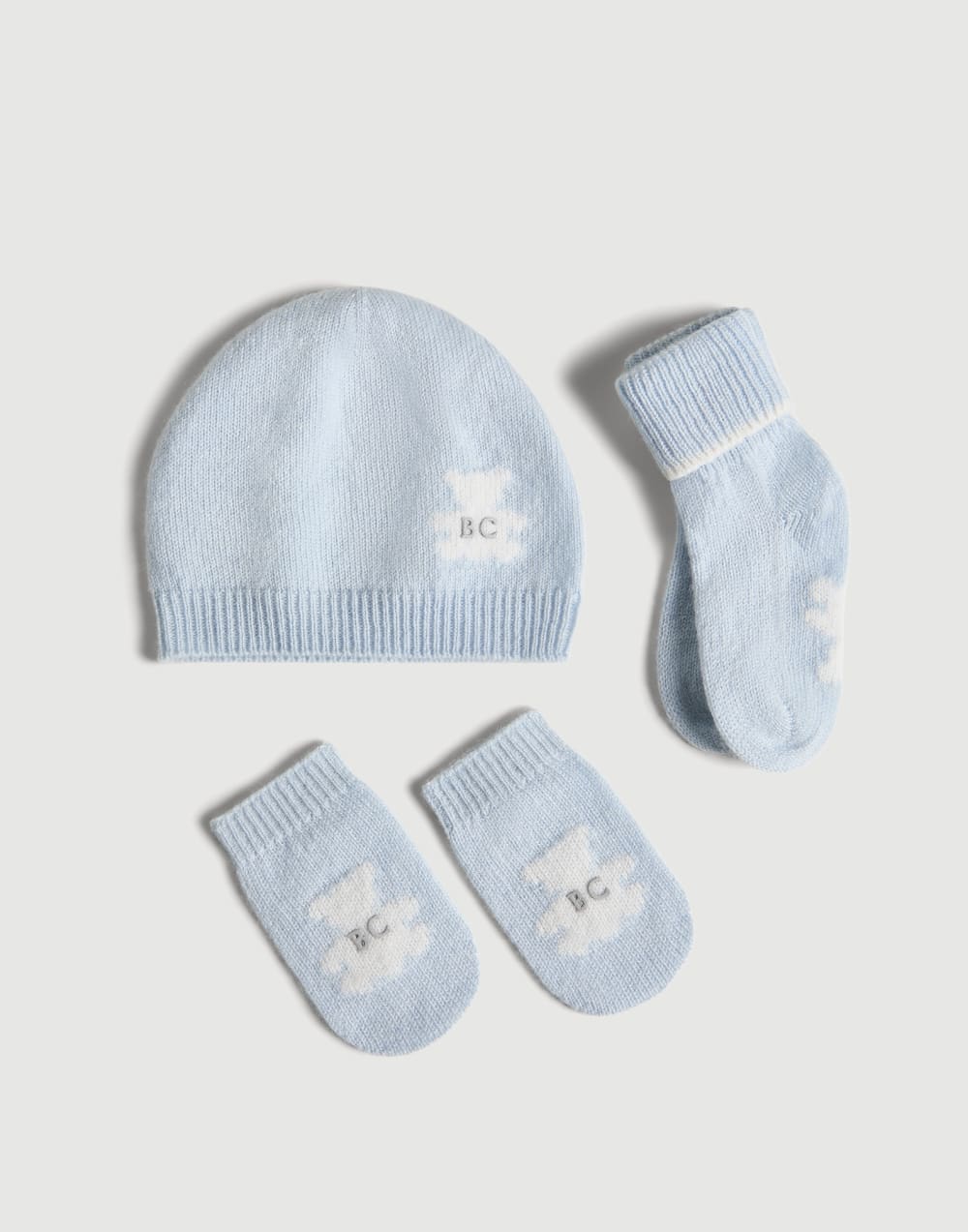 Baby Bernie beanie, gloves and socks set Sky Blue Baby - Brunello Cucinelli