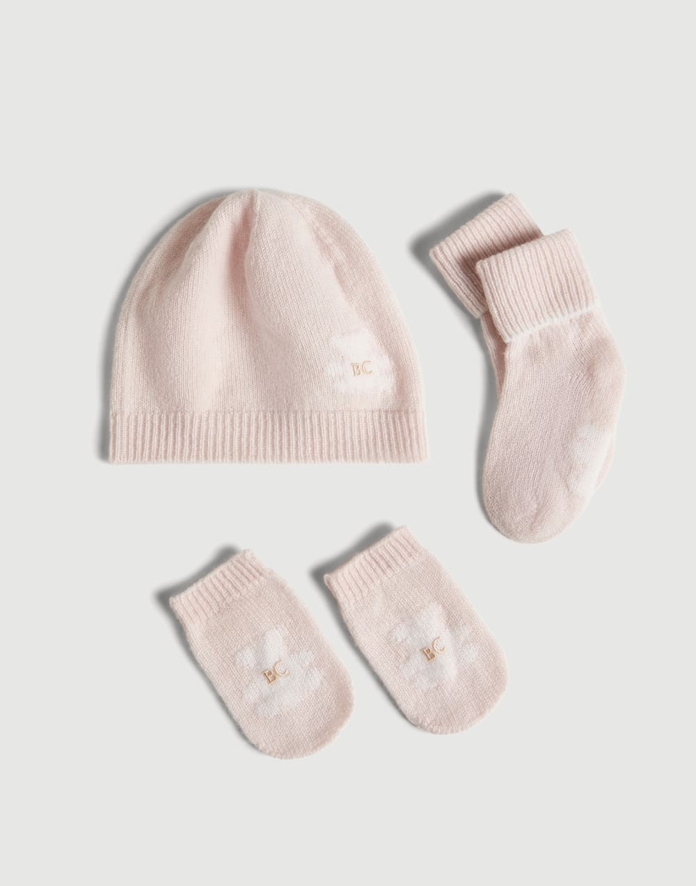 Baby Bernie beanie, gloves and socks set Pink Baby - Brunello Cucinelli