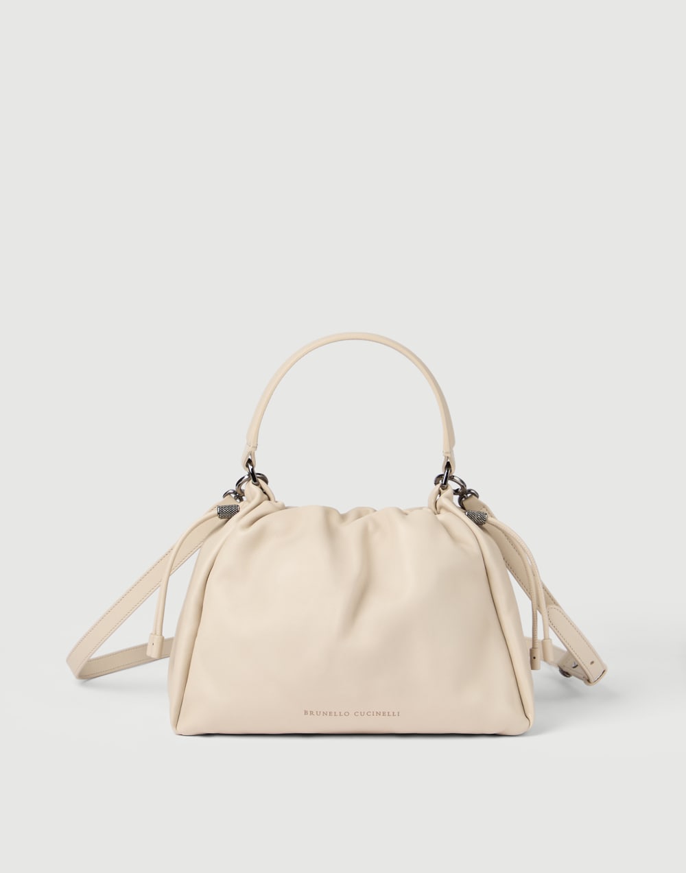 Small Soft Leather Mellow Bucket bag Ivory Woman - Brunello Cucinelli