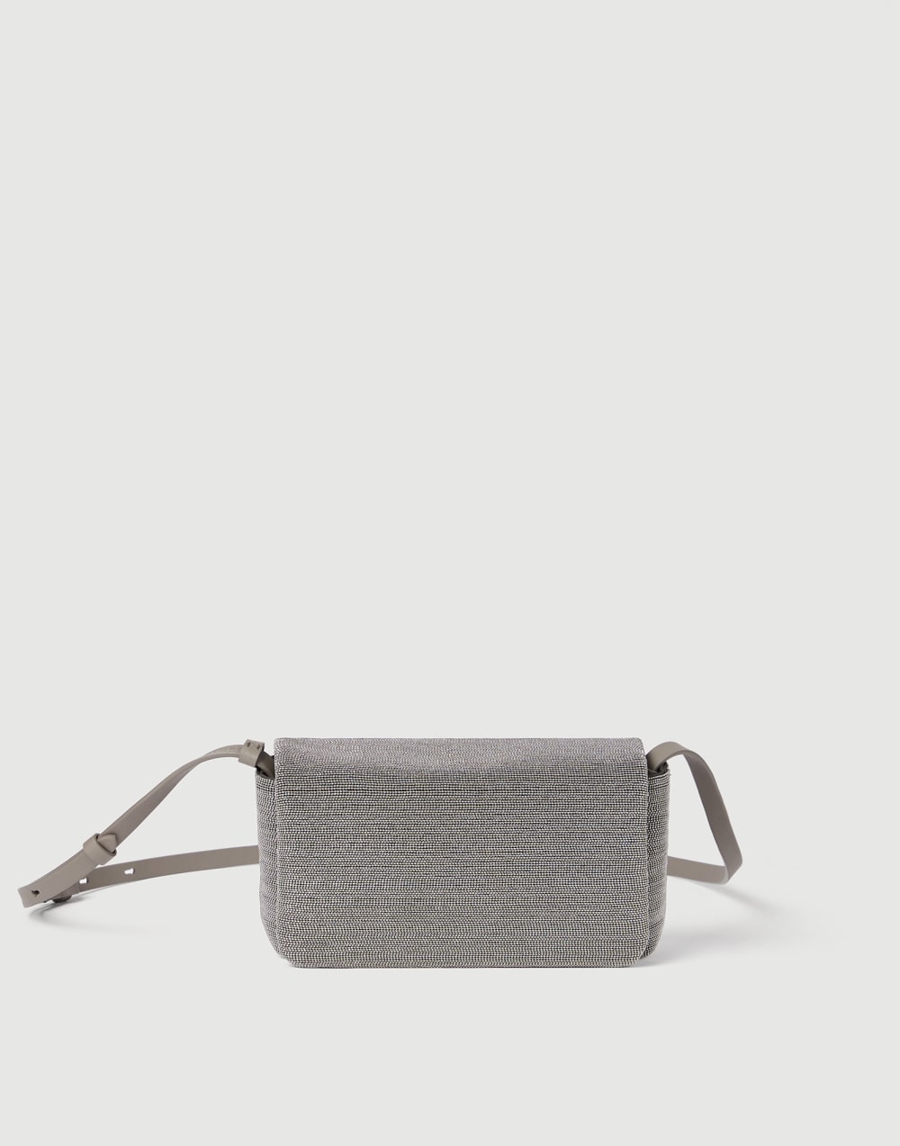 Precious flap bag in grained leather Lignite Grey Woman - Brunello Cucinelli