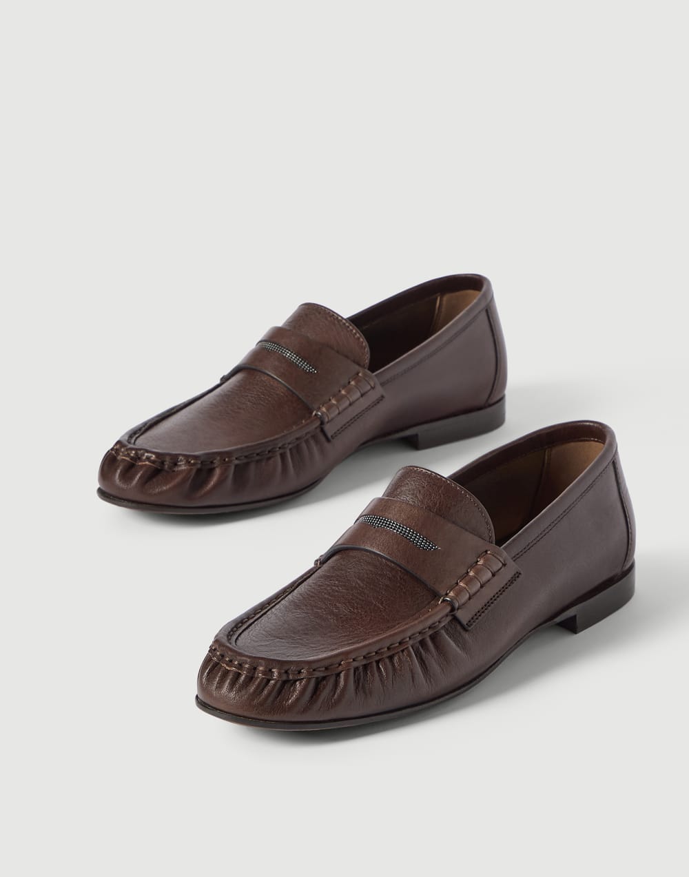 Riding calfskin penny loafers Cocoa Woman - Brunello Cucinelli