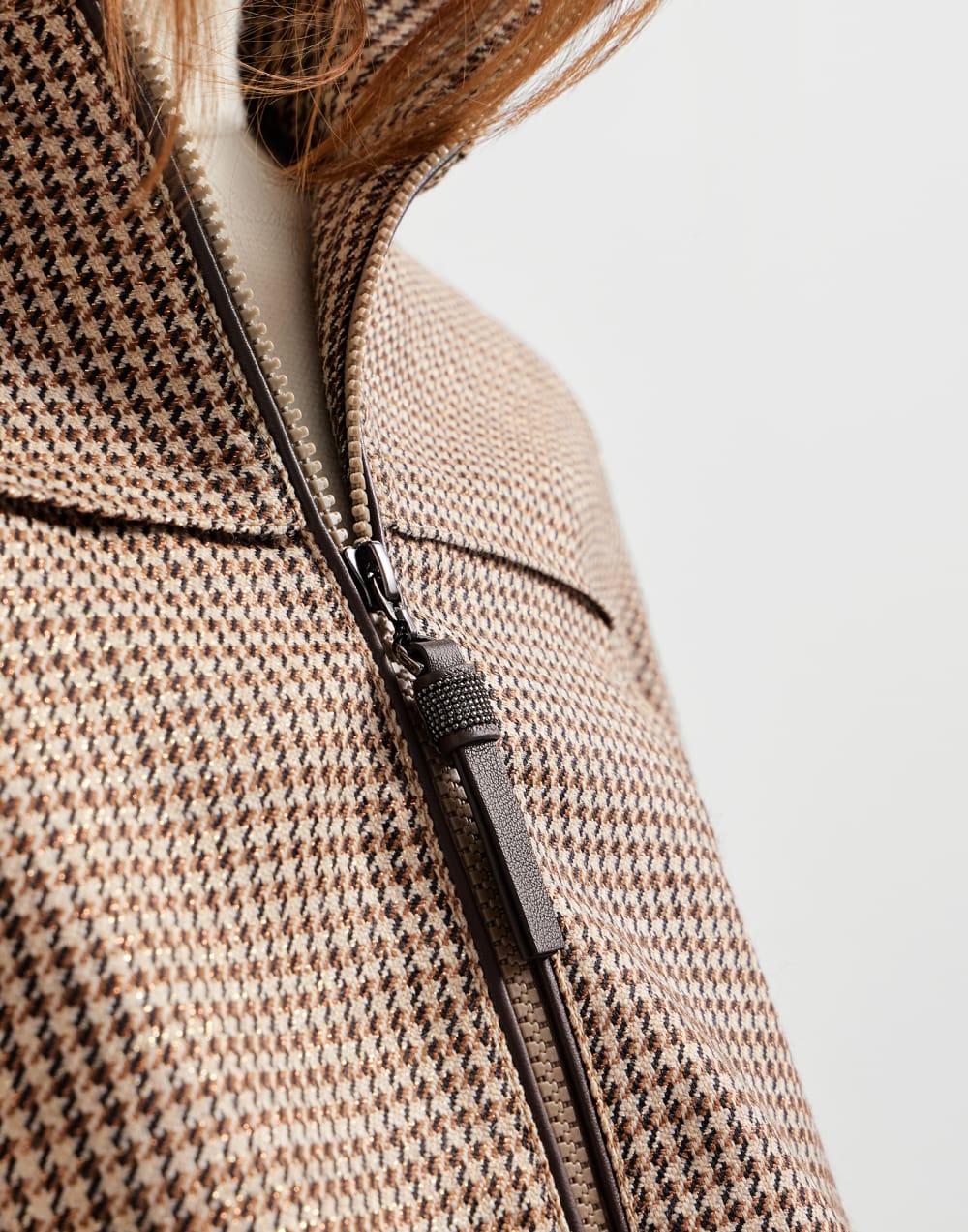 Sparkling houndstooth outerwear jacket Brown Woman - Brunello Cucinelli