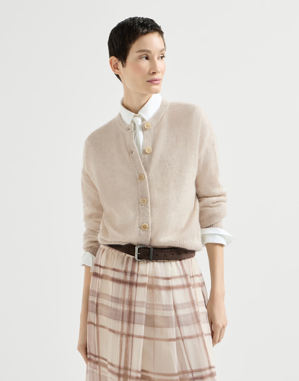 Sparkling mohair and wool cardigan Beige Woman - Brunello Cucinelli