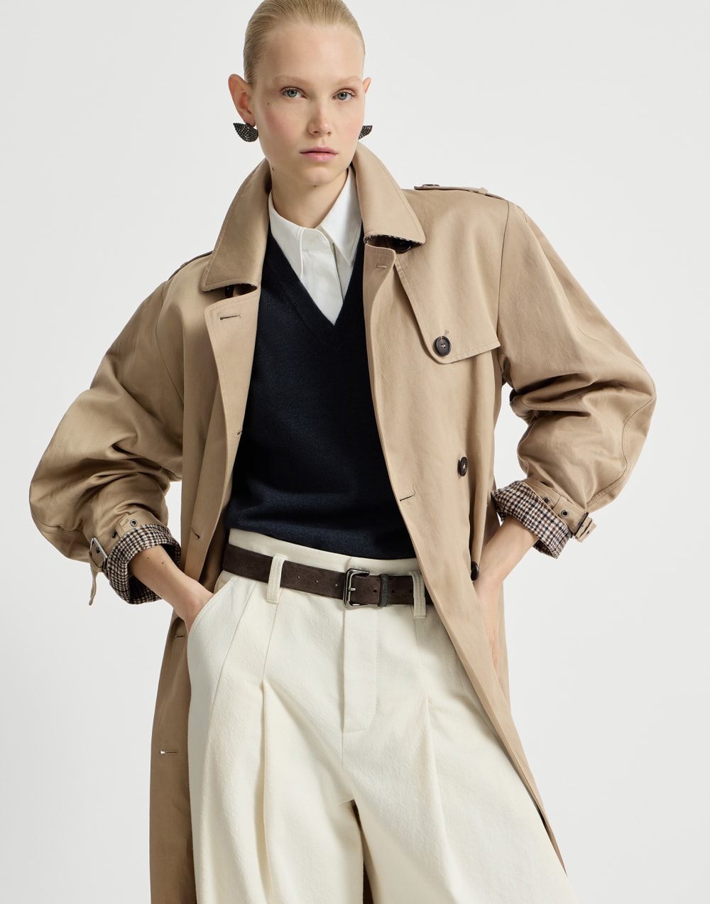 Twill trench with monili Camel Woman - Brunello Cucinelli