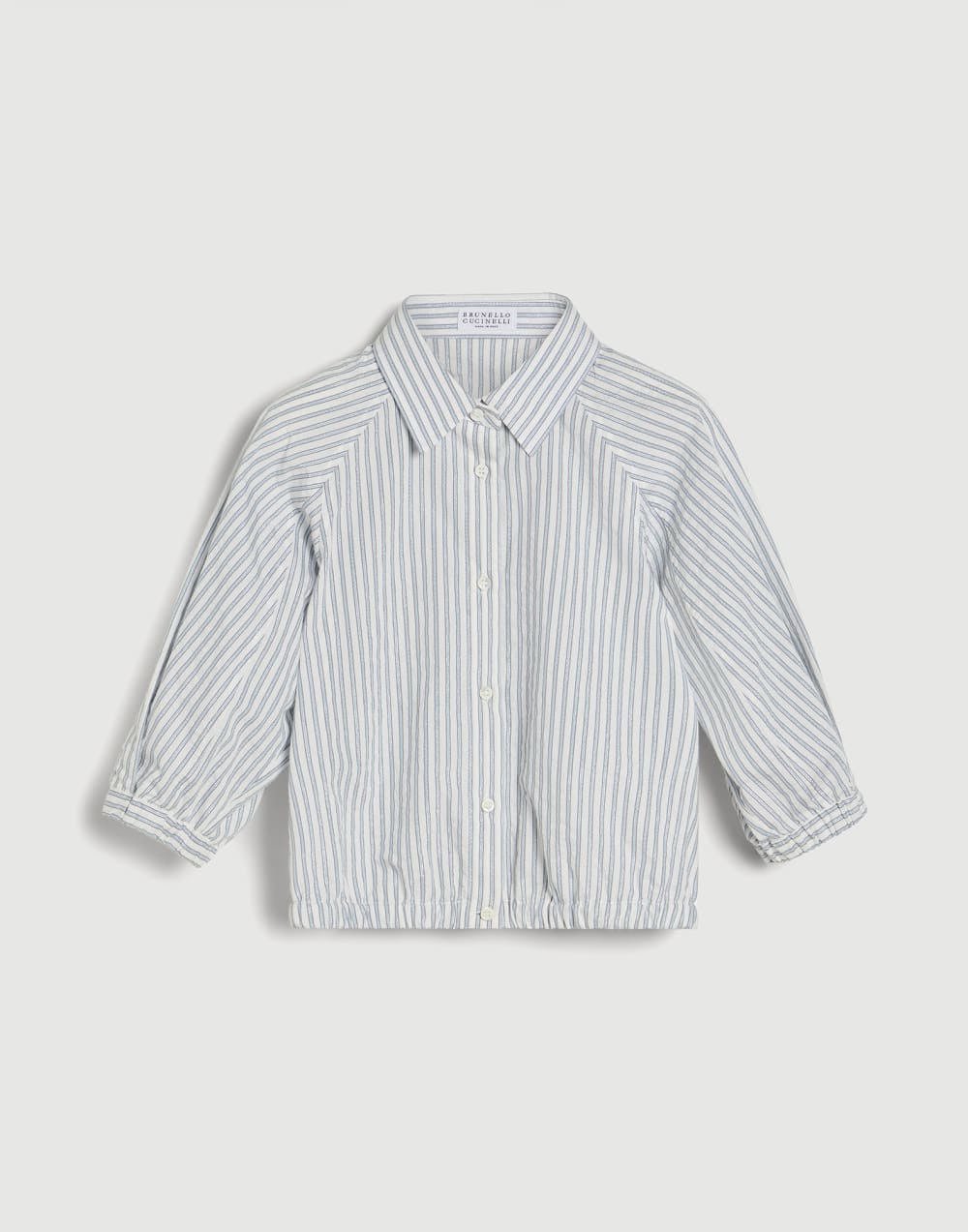Sparkling striped cotton shirt Sky Blue Girls - Brunello Cucinelli
