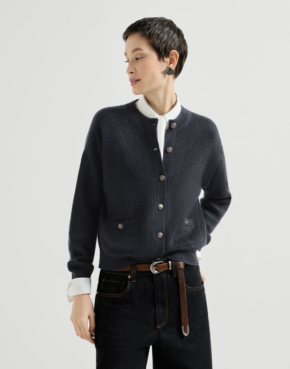 Sparkling cashmere cardigan Blue Woman - Brunello Cucinelli