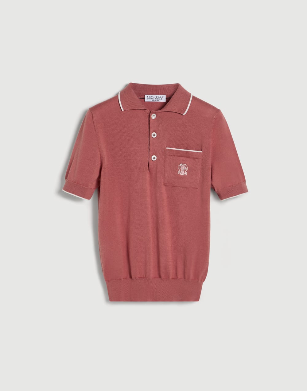 Cotton lightweight knit polo shirt with logo Orange Boys - Brunello Cucinelli