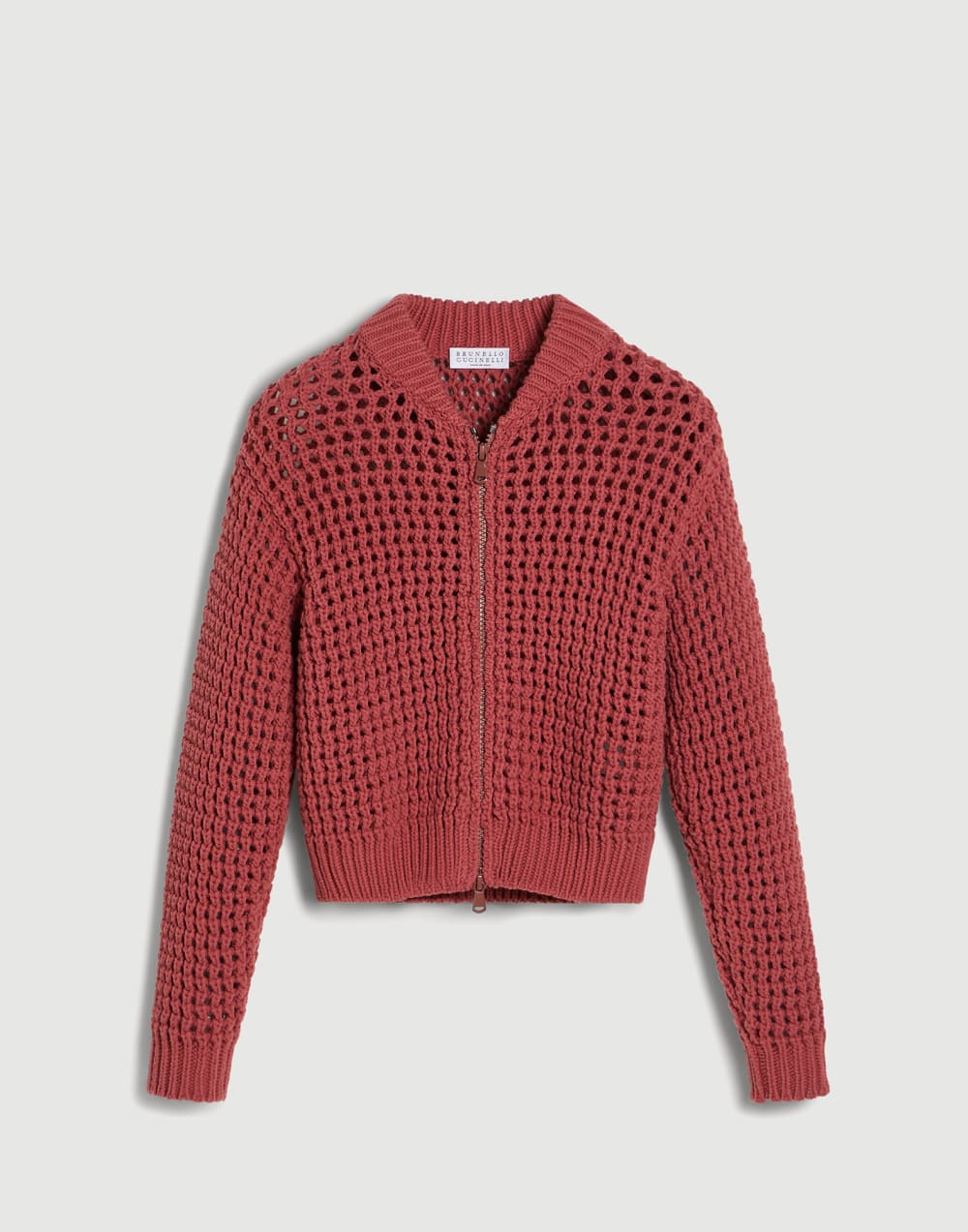 Net cardigan in cotton Feather yarn Red Girls - Brunello Cucinelli