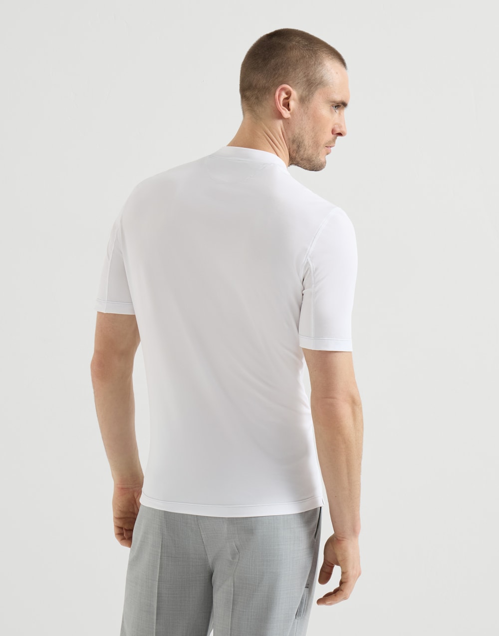 Piqué T-shirt with logo White Man - Brunello Cucinelli