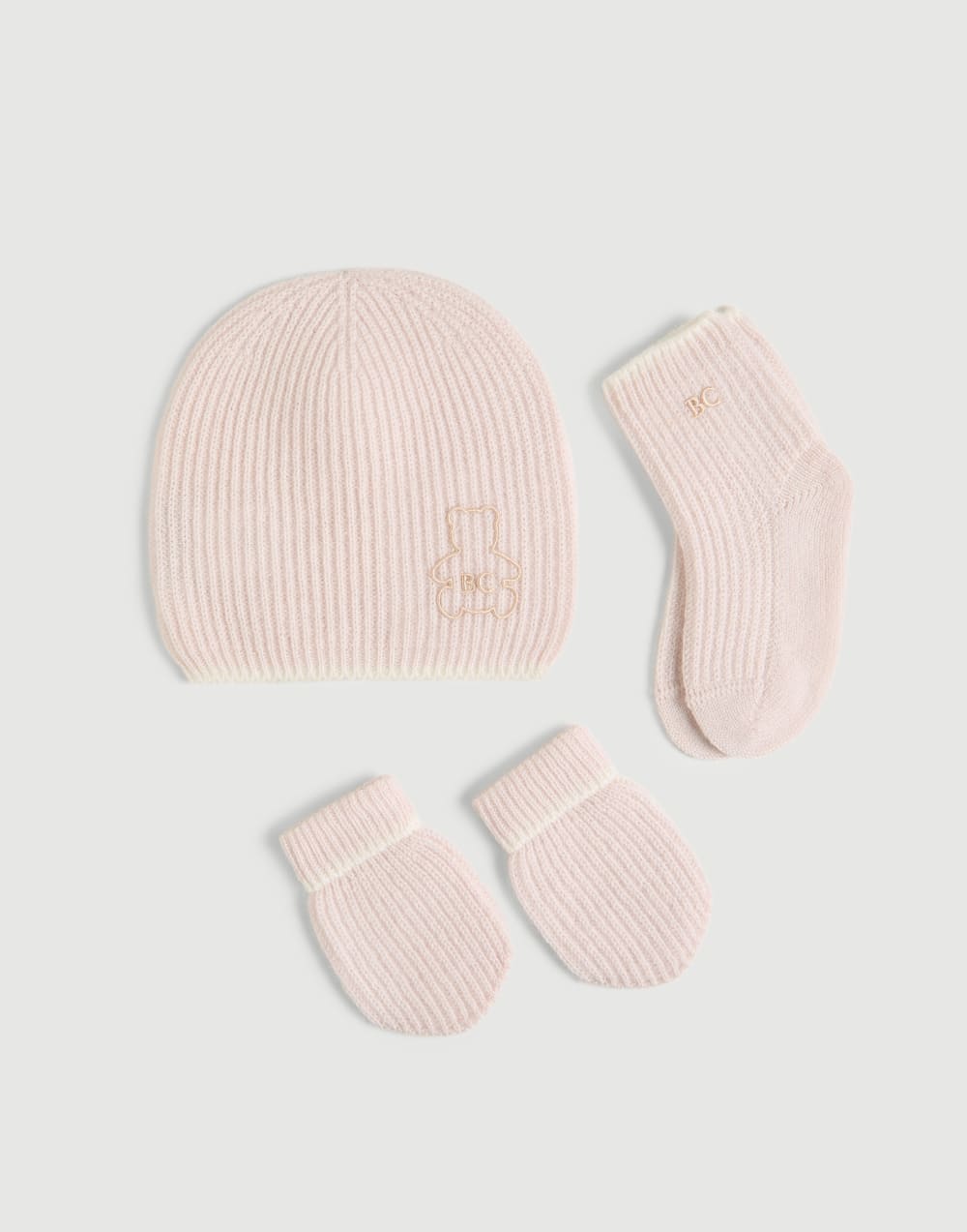 Baby Bernie beanie, gloves and socks set Pink Baby - Brunello Cucinelli