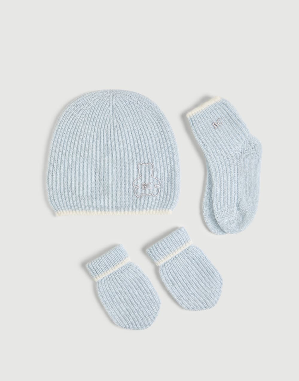 Baby Bernie beanie, gloves and socks set Sky Blue Baby - Brunello Cucinelli