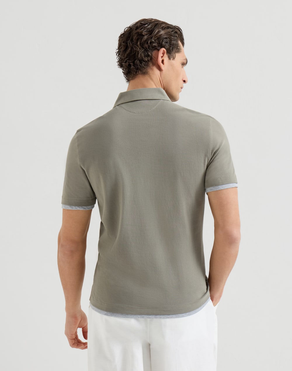 Piqué polo shirt Khaki Man - Brunello Cucinelli