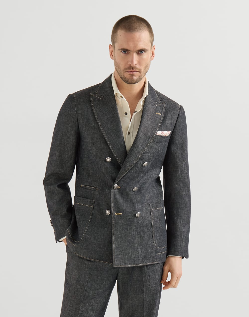 Veste déstructurée en denim no fade Gris Foncé Homme - Brunello Cucinelli