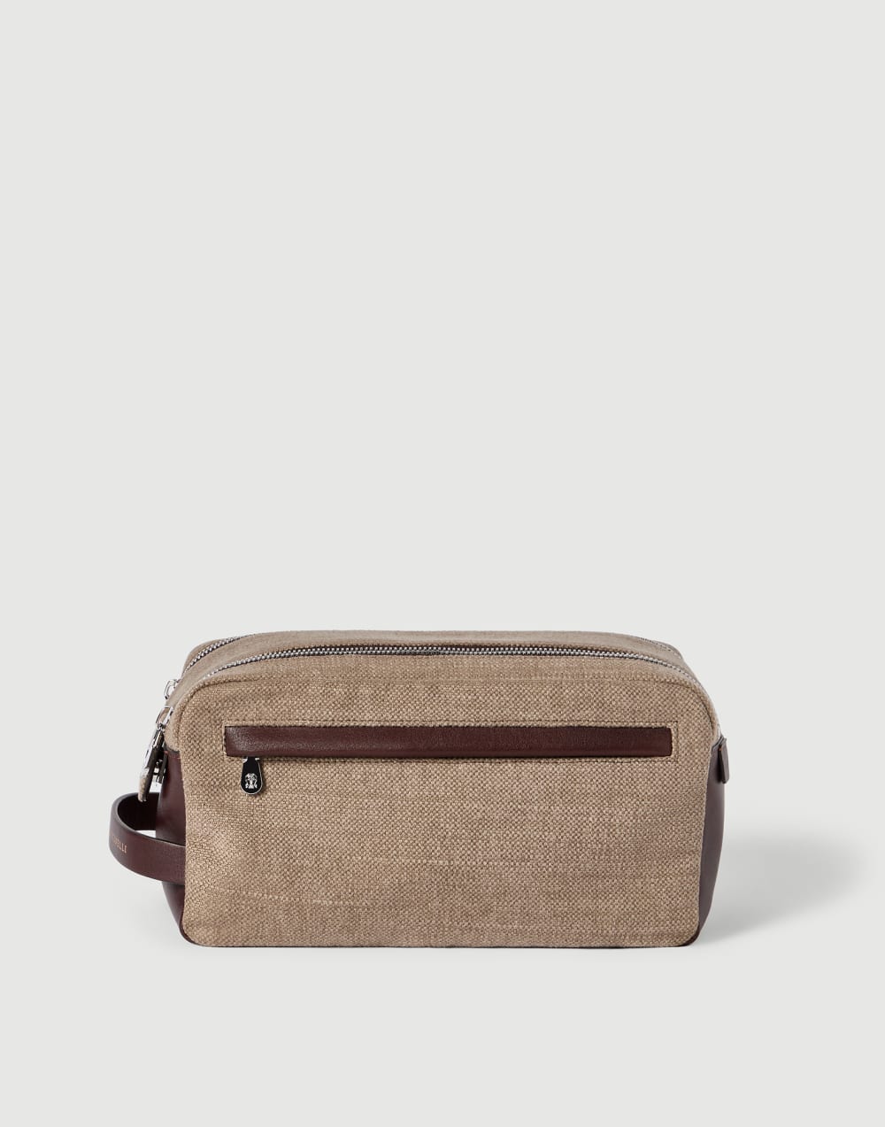 Canvas and burnished calfskin beauty case Leather Man - Brunello Cucinelli