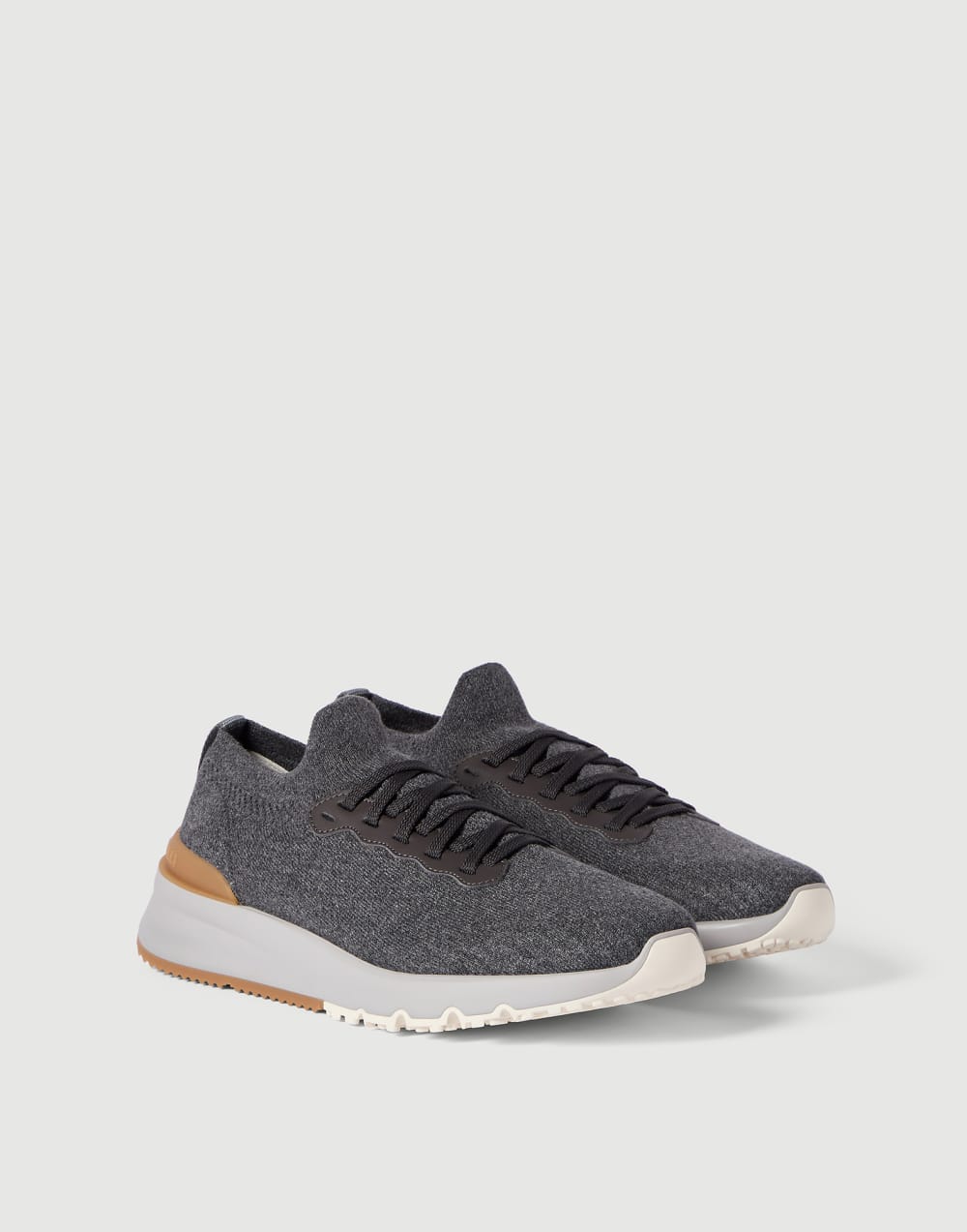 Cotton and calfskin runners Anthracite Man - Brunello Cucinelli