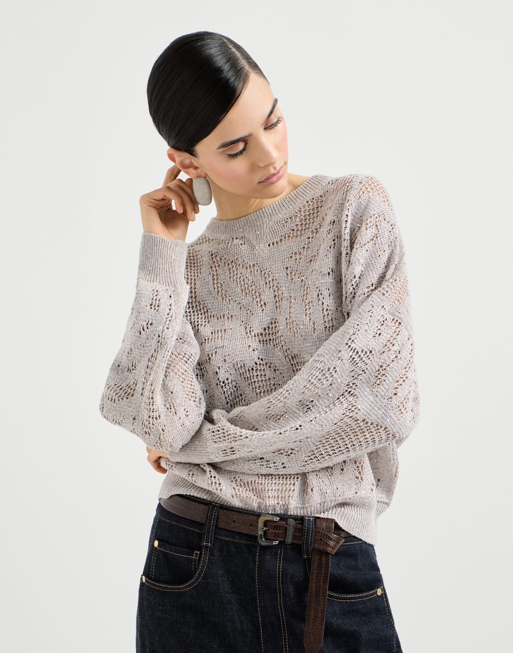 Dazzling Water Lillies-Pullover Kaltes Beige Damen - Brunello Cucinelli