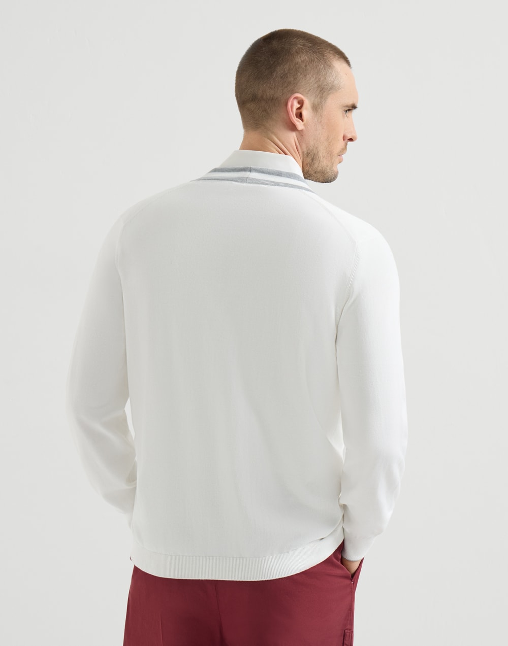 Cotton cardigan with logo White Man - Brunello Cucinelli